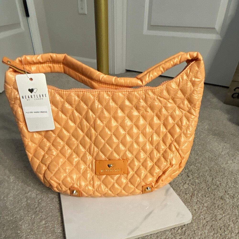 Heartlove by Charo Orange Quilted Crescent Shoulder Bag w/ Zip Pouch